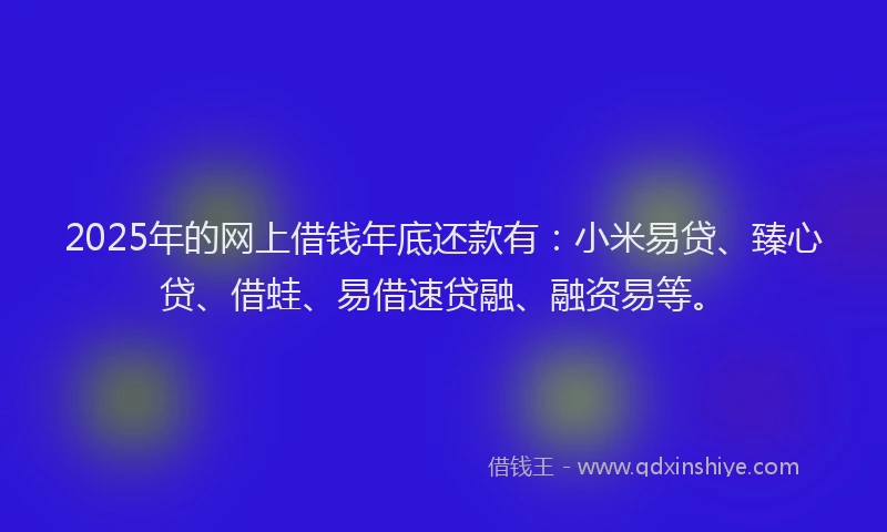 2025年的网上借钱年底还款有：小米易贷、臻心贷、借蛙、易借速贷融、融资易等。