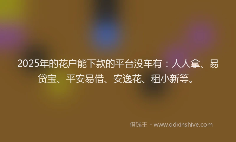 2025年的花户能下款的平台没车有：人人拿、易贷宝、平安易借、安逸花、租小新等。