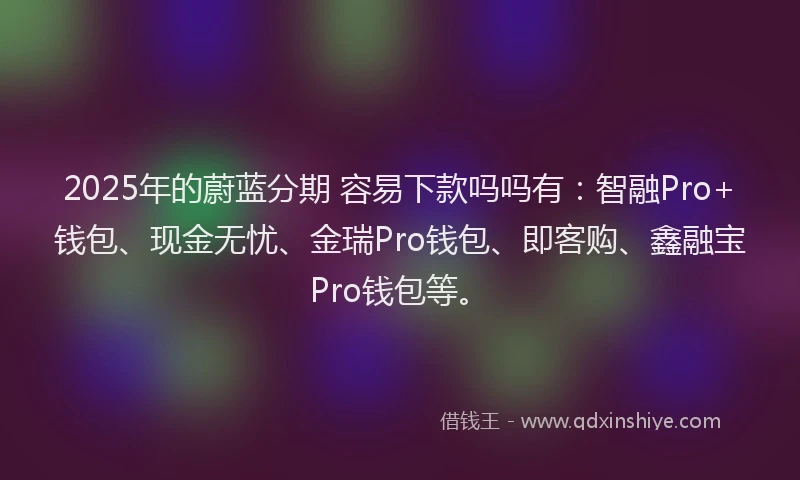 2025年的蔚蓝分期 容易下款吗吗有：智融Pro+钱包、现金无忧、金瑞Pro钱包、即客购、鑫融宝Pro钱包等。