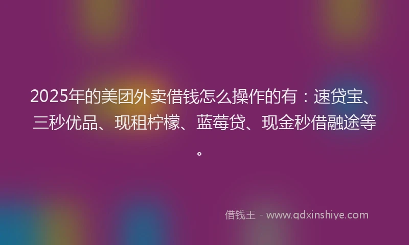 2025年的美团外卖借钱怎么操作的有：速贷宝、三秒优品、现租柠檬、蓝莓贷、现金秒借融途等。
