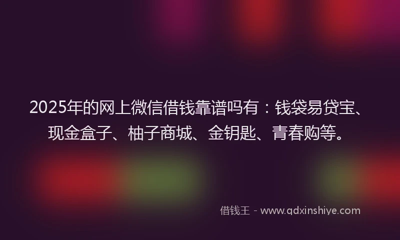 2025年的网上微信借钱靠谱吗有：钱袋易贷宝、现金盒子、柚子商城、金钥匙、青春购等。