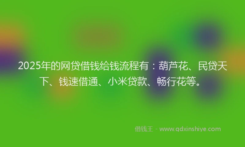 2025年的网贷借钱给钱流程有：葫芦花、民贷天下、钱速借通、小米贷款、畅行花等。