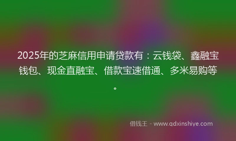 2025年的芝麻信用申请贷款有：云钱袋、鑫融宝钱包、现金直融宝、借款宝速借通、多米易购等。