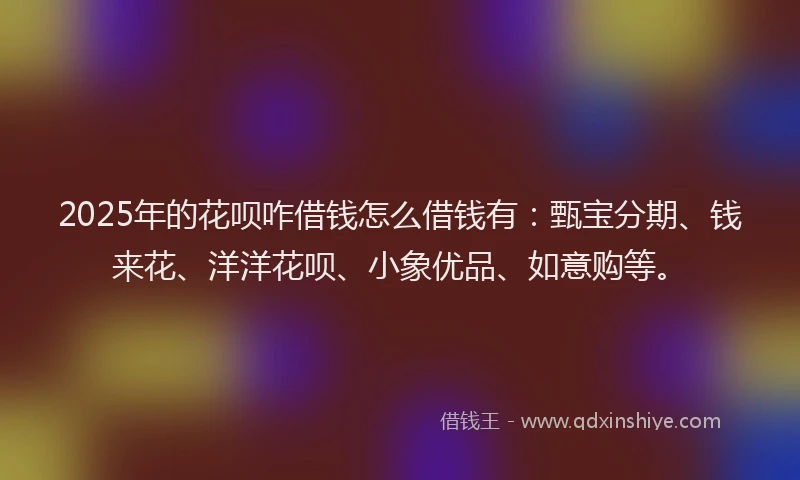 2025年的花呗咋借钱怎么借钱有：甄宝分期、钱来花、洋洋花呗、小象优品、如意购等。
