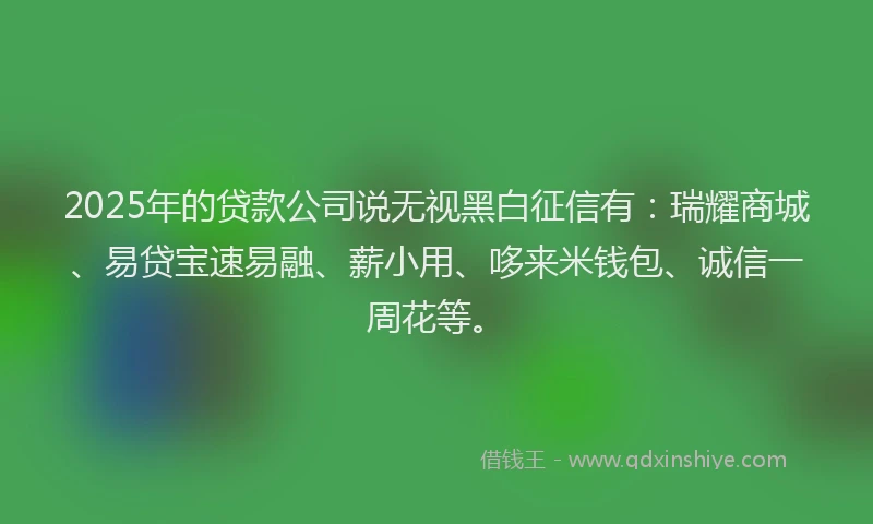 2025年的贷款公司说无视黑白征信有：瑞耀商城、易贷宝速易融、薪小用、哆来米钱包、诚信一周花等。