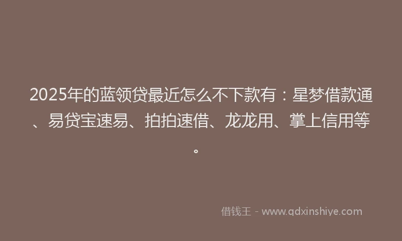 2025年的蓝领贷最近怎么不下款有：星梦借款通、易贷宝速易、拍拍速借、龙龙用、掌上信用等。