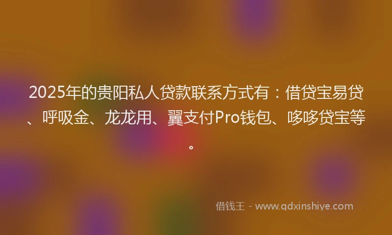 2025年的贵阳私人贷款联系方式有：借贷宝易贷、呼吸金、龙龙用、翼支付Pro钱包、哆哆贷宝等。