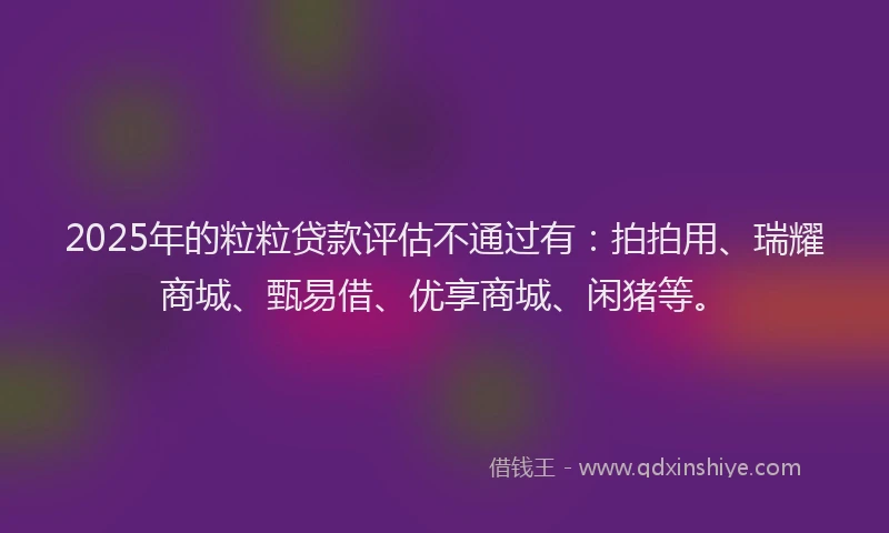 2025年的粒粒贷款评估不通过有：拍拍用、瑞耀商城、甄易借、优享商城、闲猪等。