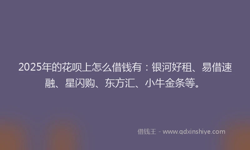 2025年的花呗上怎么借钱有：银河好租、易借速融、星闪购、东方汇、小牛金条等。