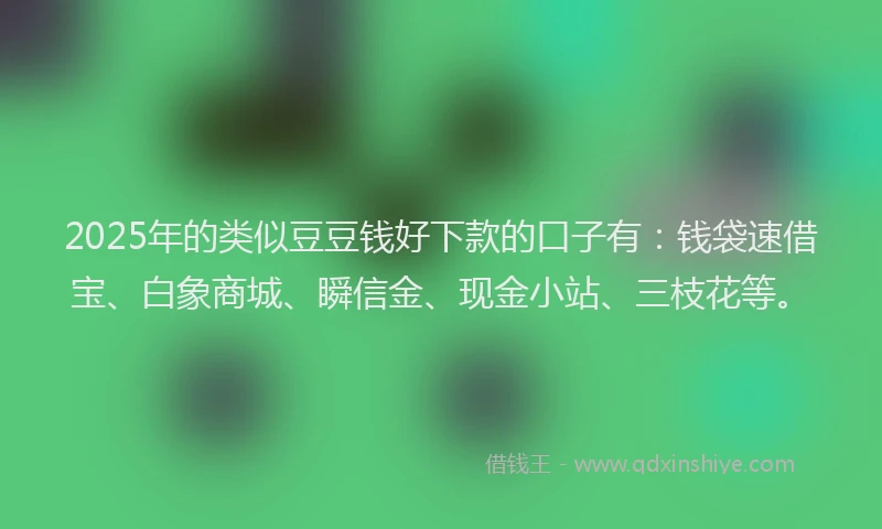 2025年的类似豆豆钱好下款的口子有:钱袋速借宝、白象商城、瞬信金、现金小站、三枝花等。