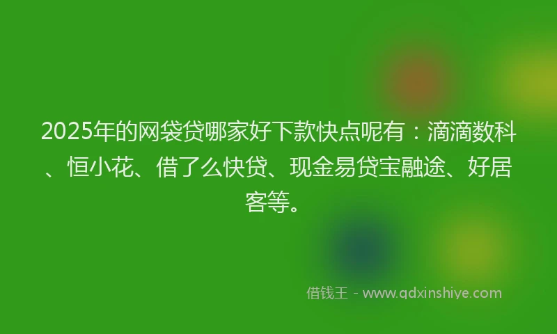 2025年的网袋贷哪家好下款快点呢有：滴滴数科、恒小花、借了么快贷、现金易贷宝融途、好居客等。