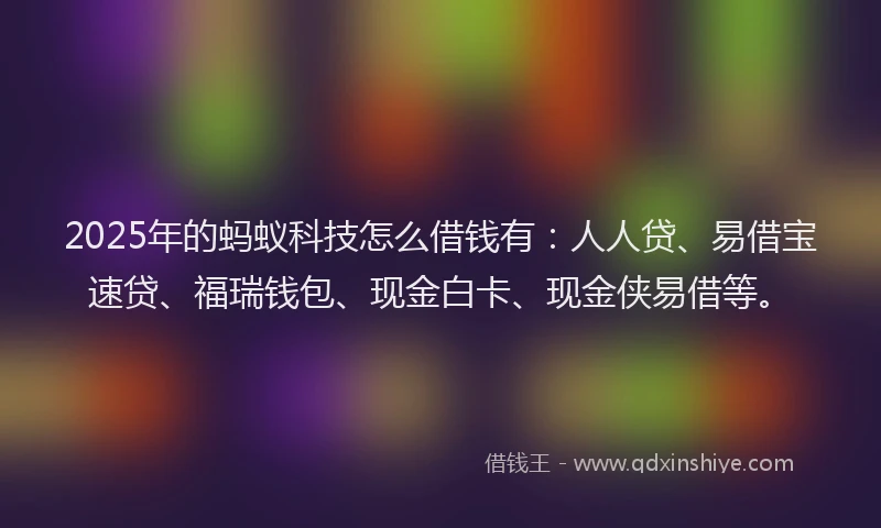 2025年的蚂蚁科技怎么借钱有：人人贷、易借宝速贷、福瑞钱包、现金白卡、现金侠易借等。