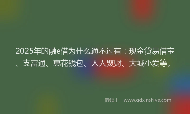 2025年的融e借为什么通不过有：现金贷易借宝、支富通、惠花钱包、人人聚财、大城小爱等。