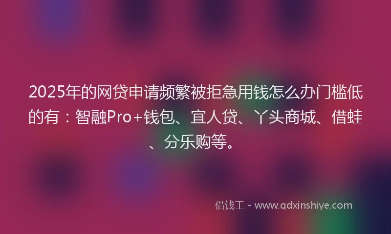 2025年的网贷申请频繁被拒急用钱怎么办门槛低的有：智融Pro+钱包、宜人贷、丫头商城、借蛙、分乐购等。