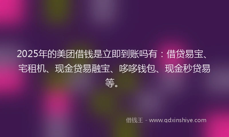 2025年的美团借钱是立即到账吗有：借贷易宝、宅租机、现金贷易融宝、哆哆钱包、现金秒贷易等。