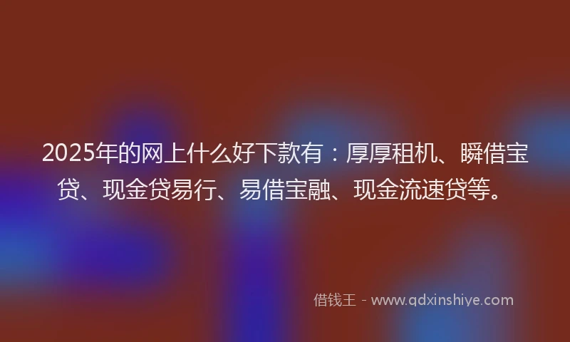 2025年的网上什么好下款有：厚厚租机、瞬借宝贷、现金贷易行、易借宝融、现金流速贷等。