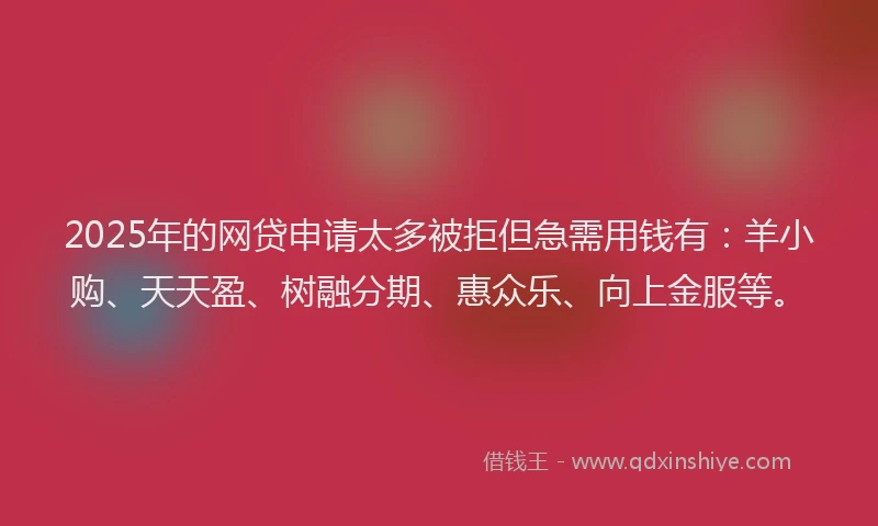2025年的网贷申请太多被拒但急需用钱有：羊小购、天天盈、树融分期、惠众乐、向上金服等。