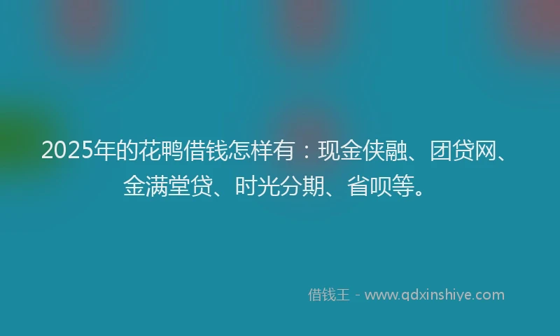 2025年的花鸭借钱怎样有：现金侠融、团贷网、金满堂贷、时光分期、省呗等。