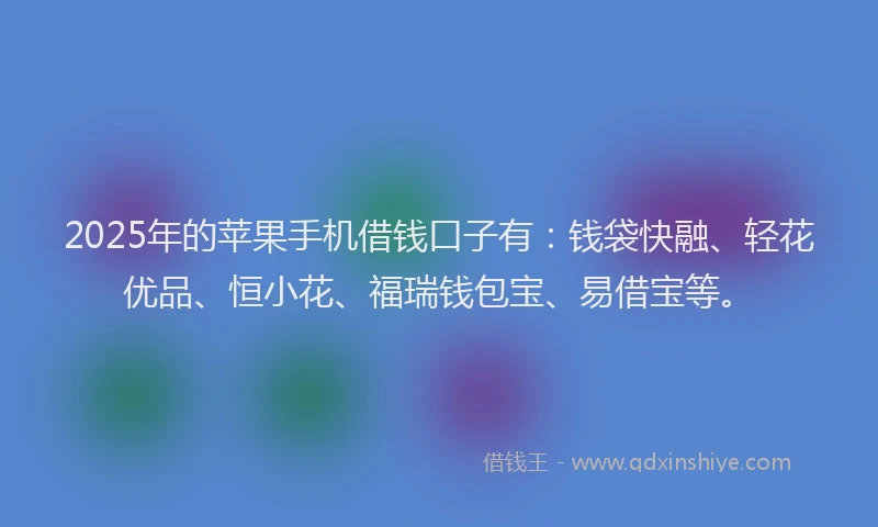 2025年的苹果手机借钱口子有：钱袋快融、轻花优品、恒小花、福瑞钱包宝、易借宝等。