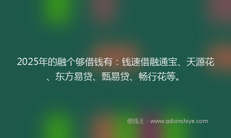 2025年的融个够借钱有：钱速借融通宝、天源花、东方易贷、甄易贷、畅行花等。