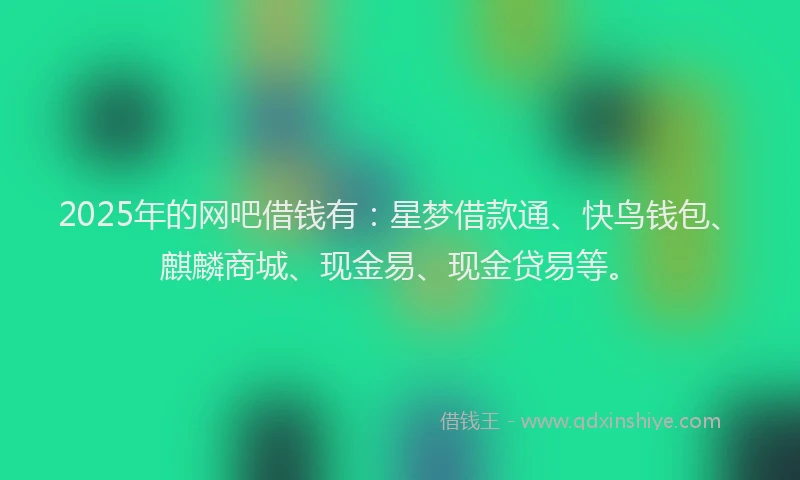 2025年的网吧借钱有：星梦借款通、快鸟钱包、麒麟商城、现金易、现金贷易等。
