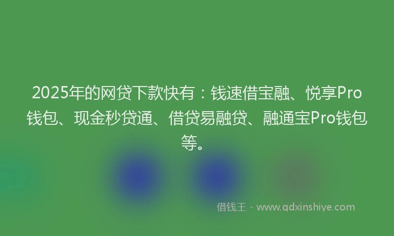 2025年的网贷下款快有：钱速借宝融、悦享Pro钱包、现金秒贷通、借贷易融贷、融通宝Pro钱包等。