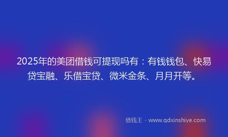 2025年的美团借钱可提现吗有：有钱钱包、快易贷宝融、乐借宝贷、微米金条、月月开等。