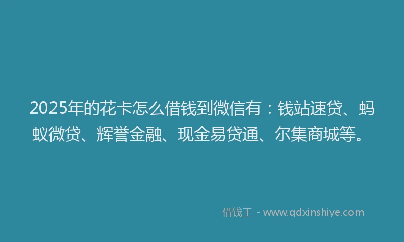 2025年的花卡怎么借钱到微信有：钱站速贷、蚂蚁微贷、辉誉金融、现金易贷通、尔集商城等。