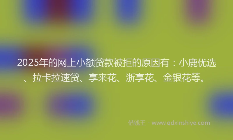 2025年的网上小额贷款被拒的原因有：小鹿优选、拉卡拉速贷、享来花、浙享花、金银花等。