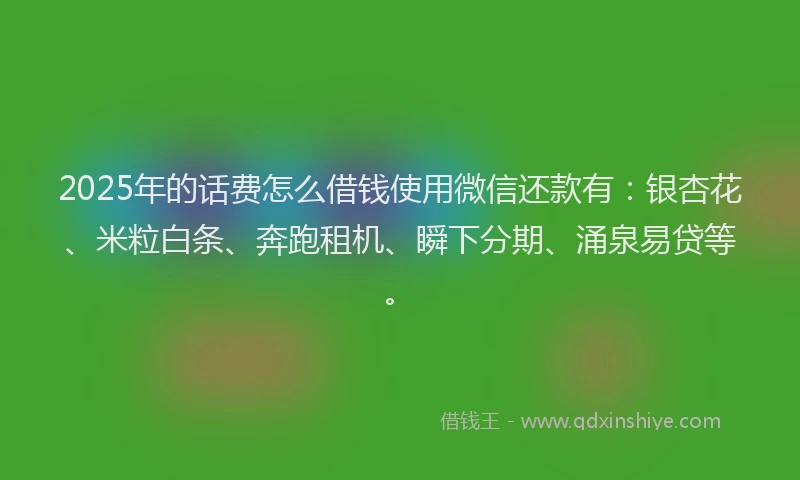 2025年的话费怎么借钱使用微信还款有：银杏花、米粒白条、奔跑租机、瞬下分期、涌泉易贷等。