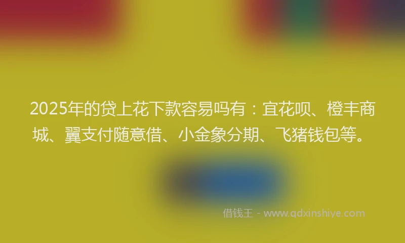 2025年的贷上花下款容易吗有：宜花呗、橙丰商城、翼支付随意借、小金象分期、飞猪钱包等。