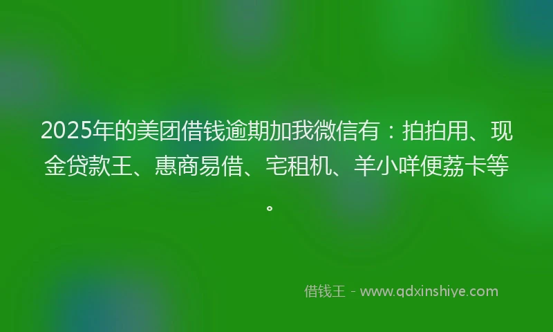2025年的美团借钱逾期加我微信有：拍拍用、现金贷款王、惠商易借、宅租机、羊小咩便荔卡等。