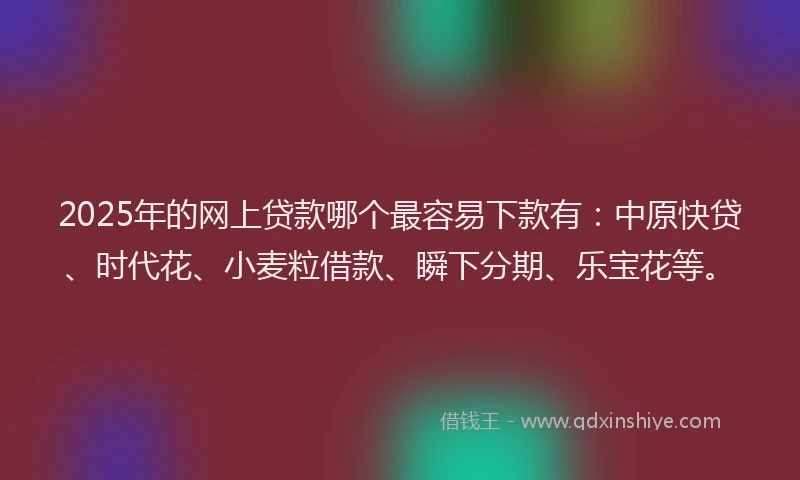 2025年的网上贷款哪个最容易下款有：中原快贷、时代花、小麦粒借款、瞬下分期、乐宝花等。
