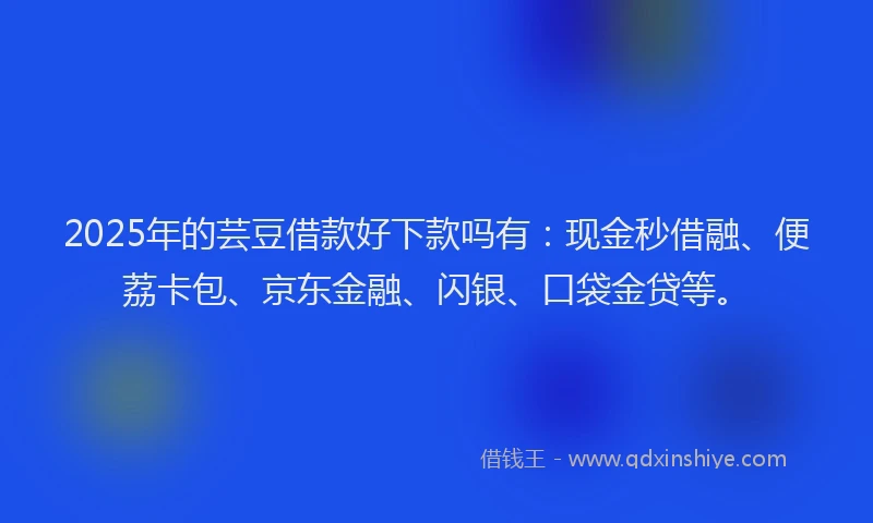 2025年的芸豆借款好下款吗有：现金秒借融、便荔卡包、京东金融、闪银、口袋金贷等。