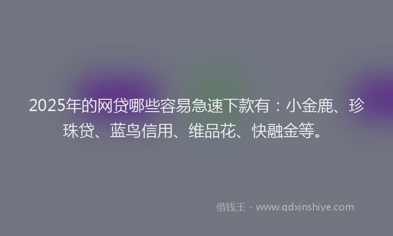 2025年的网贷哪些容易急速下款有:小金鹿、珍珠贷、蓝鸟信用、维品花、快融金等。