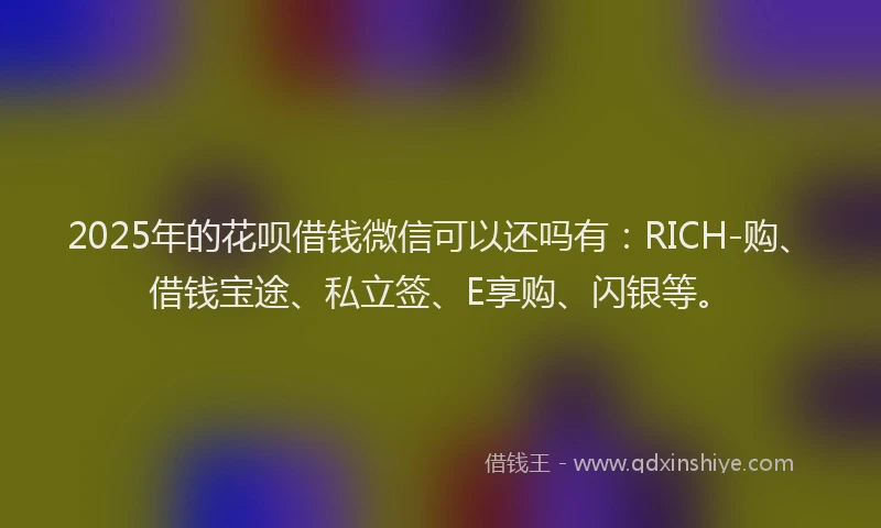2025年的花呗借钱微信可以还吗有：RICH-购、借钱宝途、私立签、E享购、闪银等。