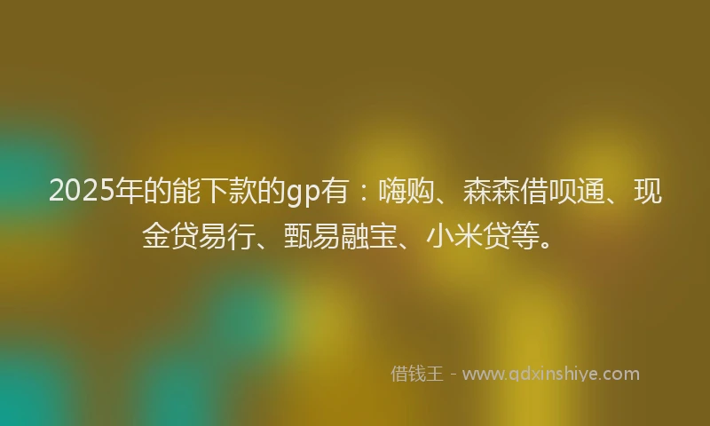 2025年的能下款的gp有：嗨购、森森借呗通、现金贷易行、甄易融宝、小米贷等。