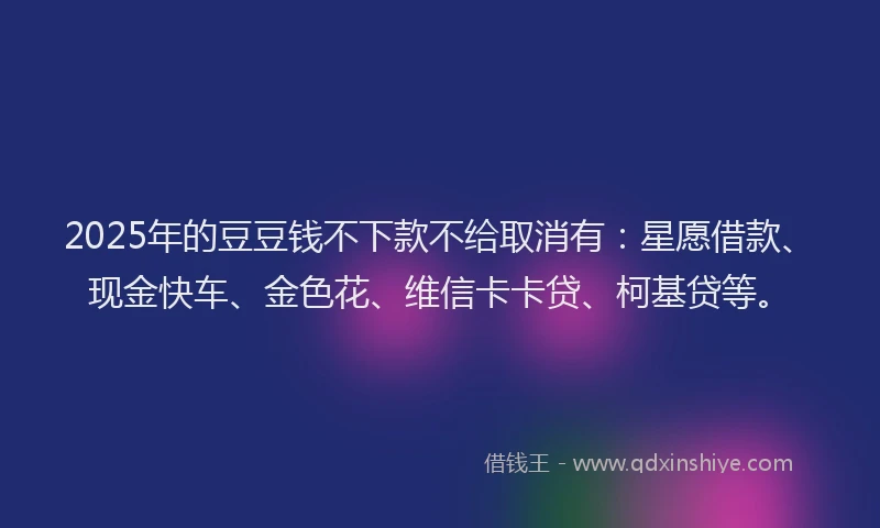 2025年的豆豆钱不下款不给取消有：星愿借款、现金快车、金色花、维信卡卡贷、柯基贷等。