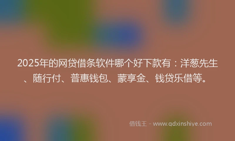 2025年的网贷借条软件哪个好下款有：洋葱先生、随行付、普惠钱包、蒙享金、钱贷乐借等。