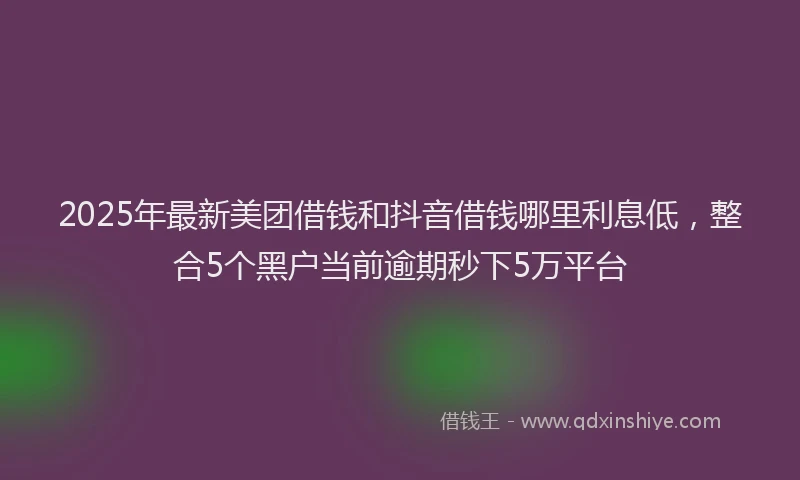 2025年最新美团借钱和抖音借钱哪里利息低，整合5个黑户当前逾期秒下5万平台