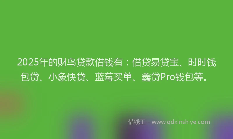 2025年的财鸟贷款借钱有：借贷易贷宝、时时钱包贷、小象快贷、蓝莓买单、鑫贷Pro钱包等。