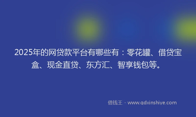 2025年的网贷款平台有哪些有：零花罐、借贷宝盒、现金直贷、东方汇、智享钱包等。