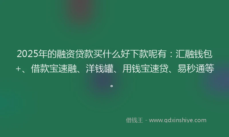 2025年的融资贷款买什么好下款呢有：汇融钱包+、借款宝速融、洋钱罐、用钱宝速贷、易秒通等。