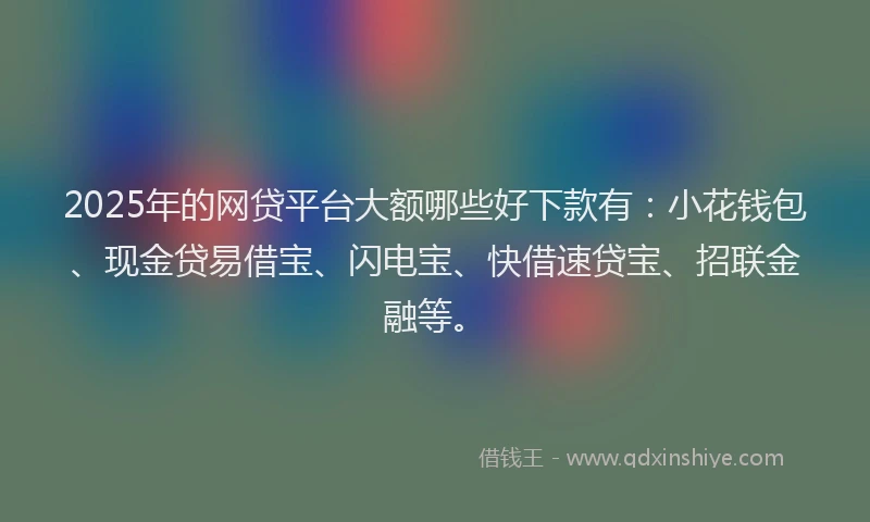 2025年的网贷平台大额哪些好下款有：小花钱包、现金贷易借宝、闪电宝、快借速贷宝、招联金融等。