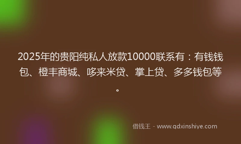 2025年的贵阳纯私人放款10000联系有：有钱钱包、橙丰商城、哆来米贷、掌上贷、多多钱包等。