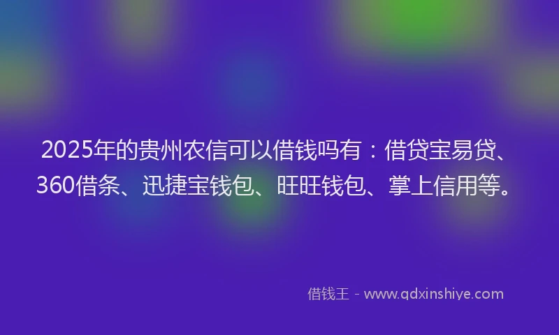 2025年的贵州农信可以借钱吗有：借贷宝易贷、360借条、迅捷宝钱包、旺旺钱包、掌上信用等。