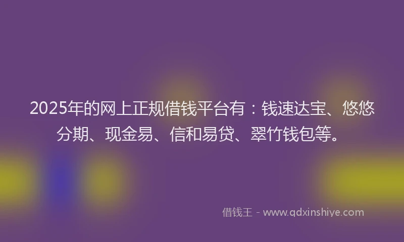 2025年的网上正规借钱平台有：钱速达宝、悠悠分期、现金易、信和易贷、翠竹钱包等。