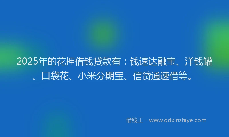 2025年的花押借钱贷款有:钱速达融宝、洋钱罐、口袋花、小米分期宝、信贷通速借等。