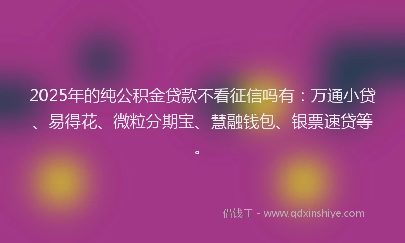 2025年的纯公积金贷款不看征信吗有：万通小贷、易得花、微粒分期宝、慧融钱包、银票速贷等。