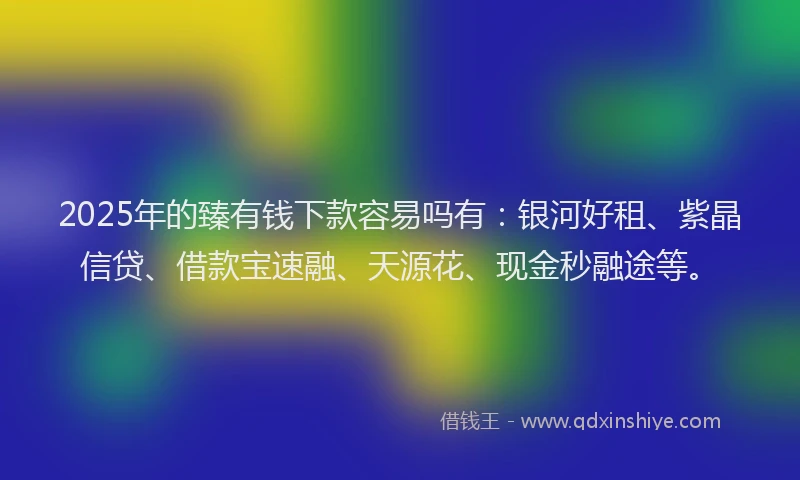 2025年的臻有钱下款容易吗有:银河好租、紫晶信贷、借款宝速融、天源花、现金秒融途等。